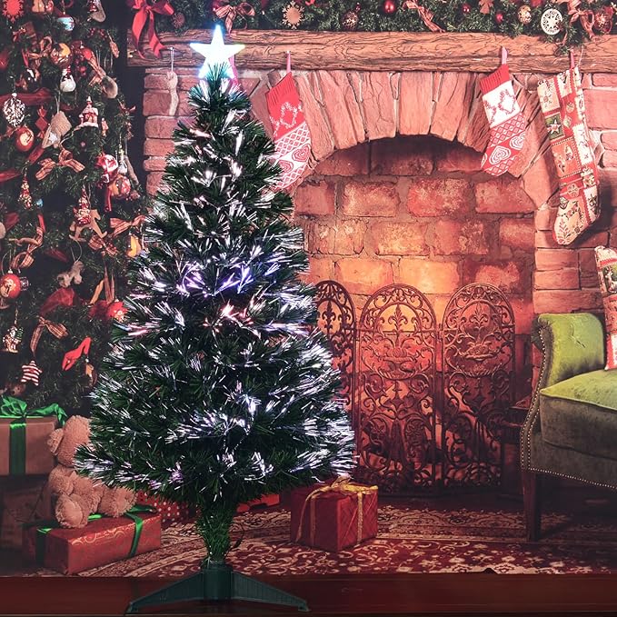 4FT Fiber Optic Green Christmas Tree Artificial Tree with Stand,Pre-lit Full Xmas Tree with Top Star Perfect for Indoor Holiday Decoration