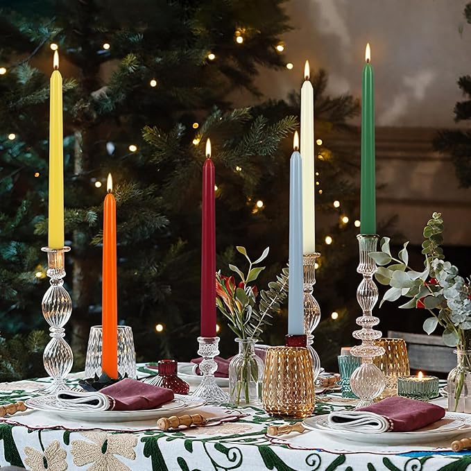 24 Pack 10" Tall Colored Taper Candles, Dripless Unscented Colorful Candlesticks for Birthdays Dinner Party Home Décor, Long Burning Spell Chime Candles for Witchcraft Ritual Prayer Meditation