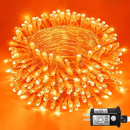 250 LED Orange Lights for Halloween, 82 FT Halloween Lights Indoor Outdoor Clear Wire with 8 Modes, Plug in Waterproof Orange String Light for Christmas Tree Party Thanksgiving Decorations