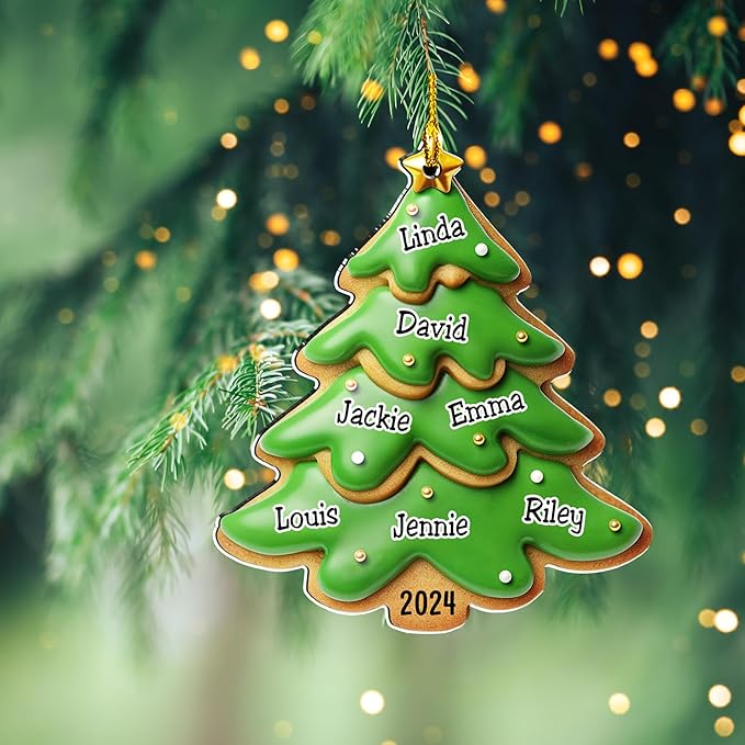 Family Gingerbread Name - Personalized Custom 3D Inflated Effect Acrylic Ornament Family Members and Pets Ornament Gifts for Family Tree Decoration (A05, 4 Names)