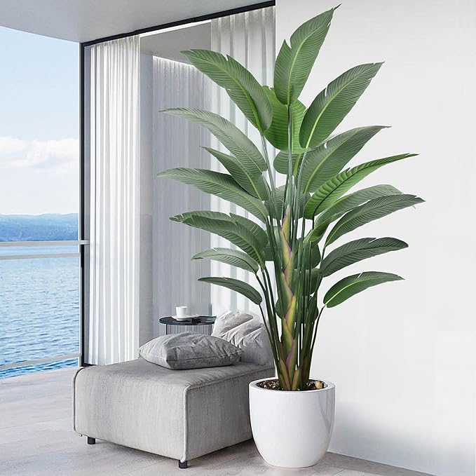 9FT Artificial Bird of Paradise Tree(108in) Tall Faux Plant with Large Trunks and Realistic 25 Leaves, Fake Tropical Floor Potted Artificial Plants for Home Office Indoor Decor (9feet,1Pack)