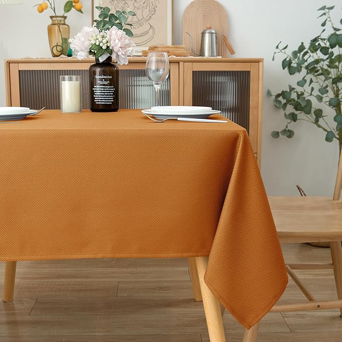 Biscaynebay Fall Tablecloth Textured Fabric Square Tablecloths 54x54 Inch, Bronze Thanksgiving Autumn Harvest Water Resistant Fabric Tablecloths for Kitchen, Dining, Wedding, Parties Machine Washable