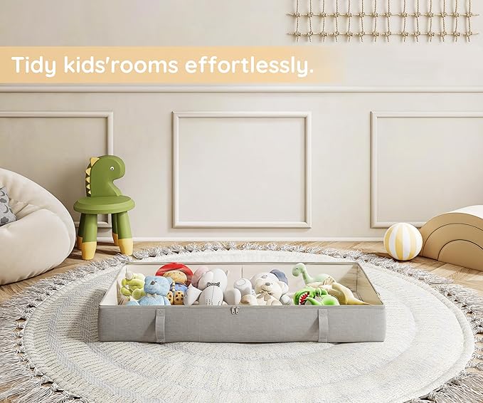 Vailando Under Bed Storage Containers, Underbed Storage Bins, 6 Inches Tall Clothes Storage Box with Sturdy Handles and Sidewalls, Foldable, Gray, 2-Pack