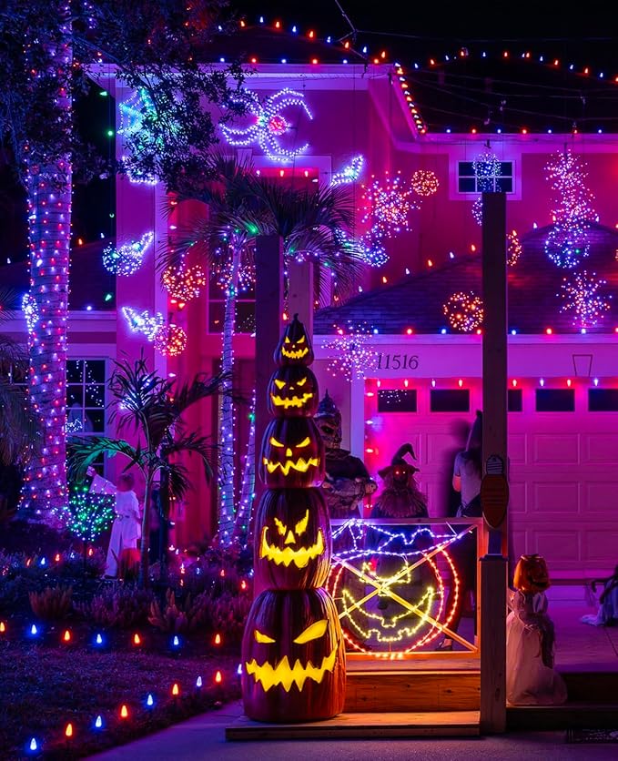 Halloween Lights Outdoor 40FT 120 LED, Green Wire String Lights for Outside Waterproof, 8 Modes Connectable Twinkle Tree Light for Indoor Bedroom Yard Party Holiday Decorations, Purple Orange