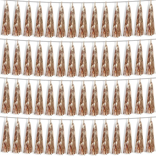 4P Champagne Gold Foil Fringe Metallic Streamers Banner Tassel Garland for Parade Floats, Bachelorette, Wedding, Birthday, Halloween, Christmas, Bridal/Baby Shower Party Decorations