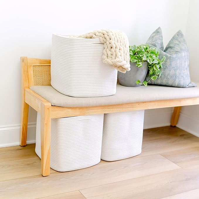 NaturalCozy 13x15x13 Kallax Storage Cubes, 3 Pack | Cotton Rope Cube Storage Bins Woven Baskets for Organizing | Kallax Insert Baskets for Shelves Organizer, Kids Toy, Pantry, Closet, Baby Nursery