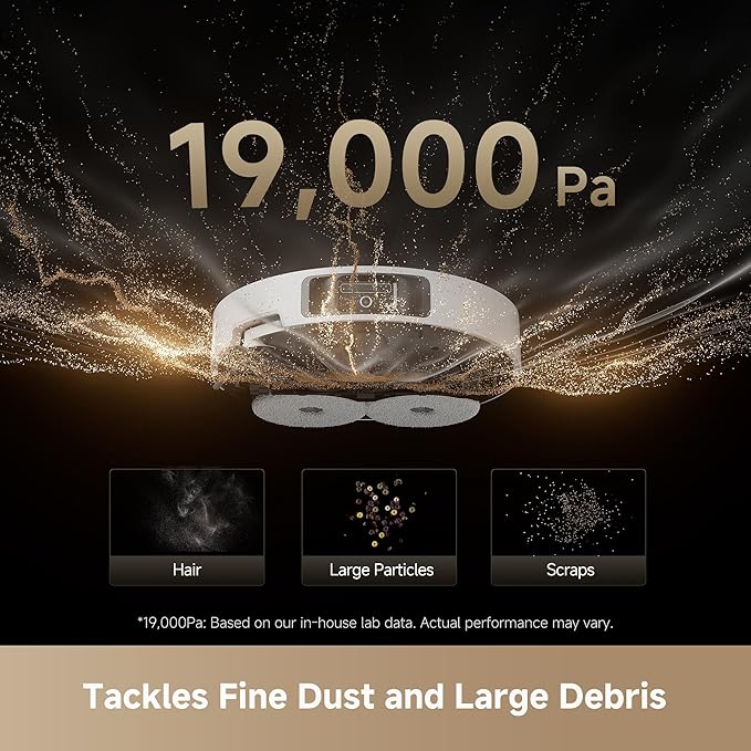 DREAME L40s Ultra Robot Vacuum and Mop, 19,000Pa Suction, Auto-Empty, Mop Self-Cleaning, 100% Detangling DuoBrush, Extending Mops and Side Brush, 1.57in Obstacle Clearing, App & Voice Control (White)