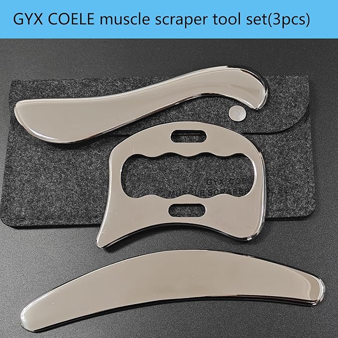 3 in 1 Muscle Scraper Stainless Steel IASTM Set, Physical Therapy Massage Scraper, Gua Sha Muscle Treatment Tools