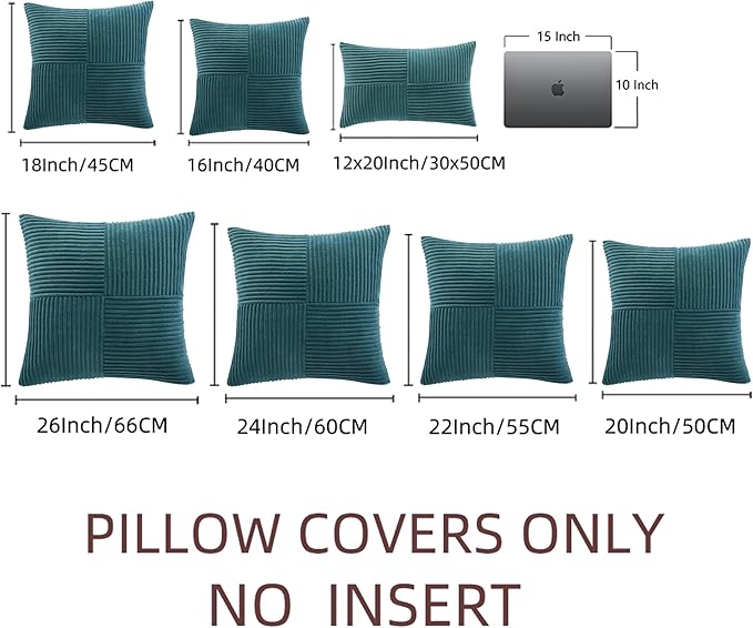 Fancy Homi 2 Packs Teal Decorative Throw Pillow Covers 20x20 Inch for Living Room Couch Bed Sofa, Rustic Farmhouse Boho Home Decor, Soft Corss Corduroy Patchwork Accent Square Cushion Case 50x50 cm