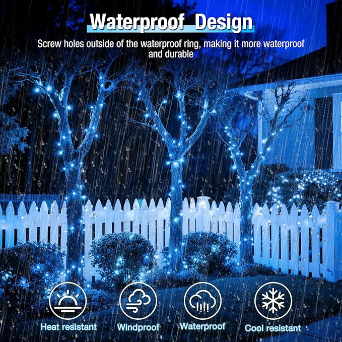 2 Pack Solar String Lights Outdoor - 160LED 66FT Solar Fairy Lights Waterproof 8 Modes, Copper Wire Solar Powered Twinkle Lights for Outside Tree Garden Christmas Wedding Party Decor (Blue White)