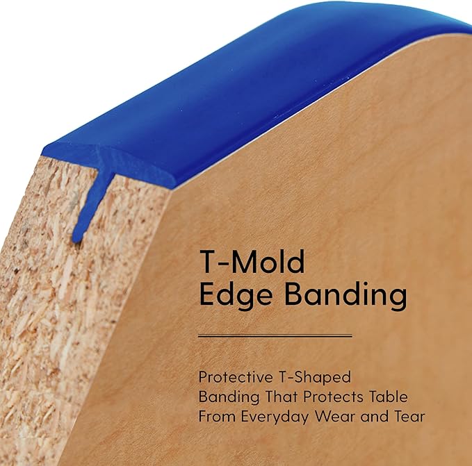 FDP Rectangle Activity School and Classroom Kids Table (30 x 48 inch), Chunky Toddler Legs, Adjustable Height 15-24 inches - Maple Top and Blue Edge