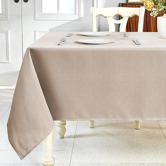 IVAPUPU Textured Linen Table Cloth for Rectangle Tables - Khaki Tablecloths Rectangular Waterproof Wrinkle Free Wipeable Dining Table Cover for Spring Wedding Birthday Kitchen Decor, 52 x 70 Inch