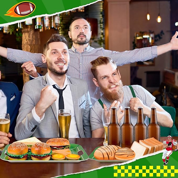 gisgfim 2Pcs Football Serving Trays 16.1 X 11.1 Inch Large Melamine Football Trays Platters with Handles Football Stadium Food Server Tray for Game Day Snacks 2025 Tailgate Birthday Party Decorations