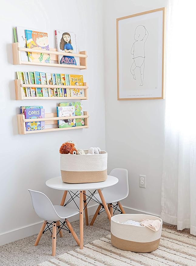 OrganiHaus Set of 3 Storage Baskets for Shelves, Cotton Rope Basket for Decor, Shoe Basket Organizers & Storage, Decorative Storage Baskets & Bins, Cute Storage Basket for Toys & Cloths, Honey