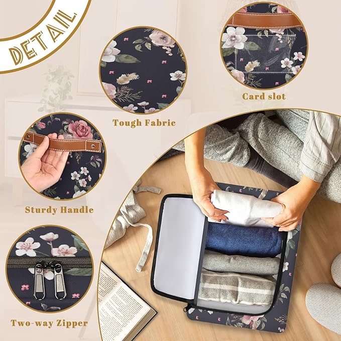 Rectangular Storage Baskets for Shelves - Waterproof Foldable Laundry Basket, Nursery Hamper, Reusable Toy Bin for Organizing Toys, Books, Clothes, Closet 14"x10.2" x10.4" (Flowers)