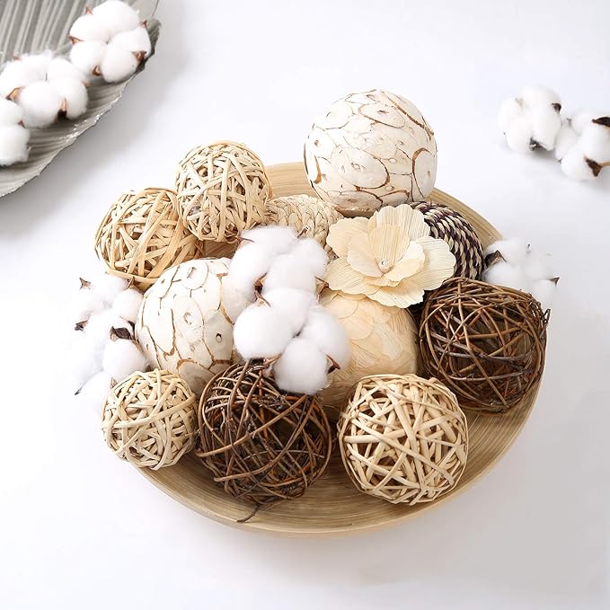 Decorative Balls Assorted Spherical Rattan Twigs Wicker Balls Cotton for Bowl and Vase Filler Balls Spheres Orbs Filler Centerpiece Home Decor