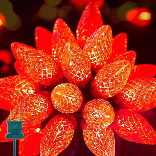 Brightown C9 LED Christmas String Lights, 33ft 50 LED Waterproof Strawberry String Lights, Extendable Green Wire Lights String for Outdoor Indoor Patio Party Decoration, Red