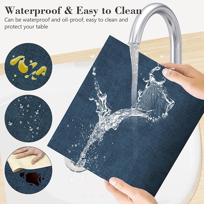 Faux Leather Placemats Set of 6,Heat Resistant Placemats for Dining Table, Easy Clean Non-Slip Place Mats, Waterproof Stain Resistant Wipeable Washable PU Table Mats, (Navy Blue)