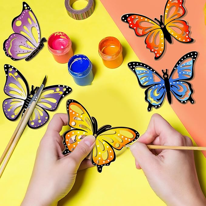 36PCS Wooden Hollow Butterfly Ornaments to Paint, 6 Styles DIY Blank Unfinished Wood Cutouts Ornament for Crafts Hanging Decorations Summer