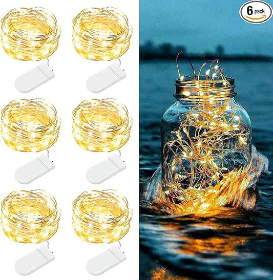 6 Pack Fairy Lights Battery Operated - 7ft 20 LED Twinkle Lights Copper Wire Mini String Lights Firefly Lights for Mason Jars DIY Crafts Christmas Wedding Party Centerpiece Table Decor, Warm White
