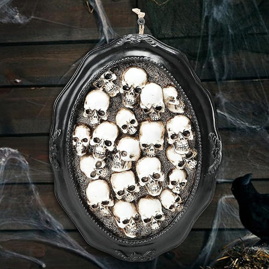 10.2" Halloween Skull Decorations, Gothic Skeleton Head Halloween Hanging Wall Decor, Resin Skull Sculptures for Halloween Indoor Outdoor Holiday Party Home Decoration