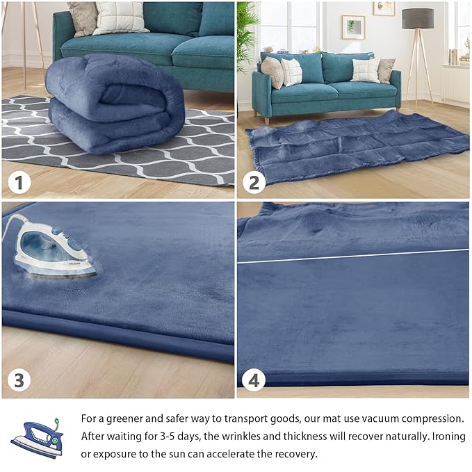 Baby Play Mat for Floor Tummy Time Nursery Rug Muscle Area Rug Playroom Rug Tatami 50 * 50" Memory Foam 1.3" Thick Crawling Mat For Babies,Toddlers, Infants, Kids,Floor Mat(Blue)