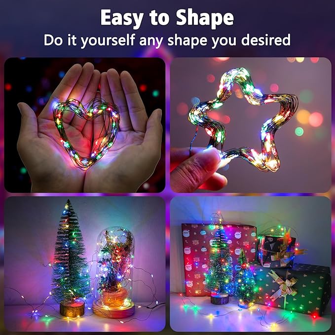 2 Pack Christmas Fairy Lights Battery Operated, 16.4FT 50 LED Dark Green Wire Micro Starry Twinkle Light with Auto Timer Waterproof, Indoor String Lights for Indoor Outdoor Yard Decor (Multicolor)