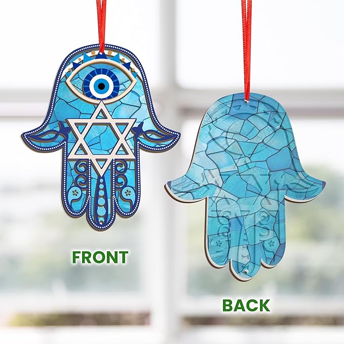 FLAGWIX Hanukkah Gifts for Women, Men - Christmas Ornament 2025, Hamsa Hand, Fatima Home Decor, Housewarming Gift Ideas, Spiritual Gifts - Christmas Decorations, Single Suncatcher Ornament
