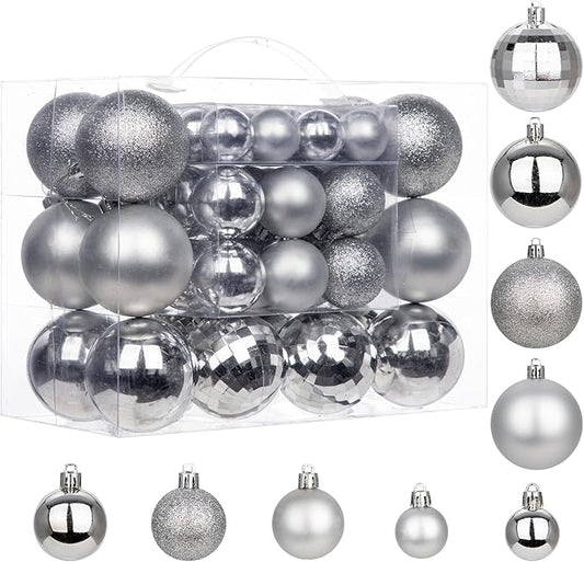 50pcs Silver Christmas Ball Ornaments Silver Large Shatterproof Christmas Tree Decorations Xmas Tree Ornaments Balls with Hanging Loop for Xmas Wedding Holiday Party Wreath Home Decor