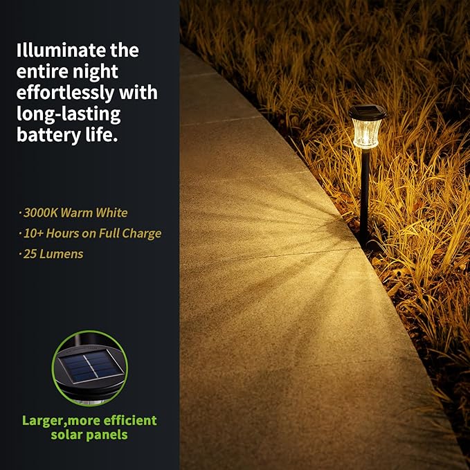 Glass Solar Pathway Lights Outdoor Waterproof, Decor Landscape Lighting with Modular Design, 3000K LED, Auto On/Off Solar Stake Light for Yard Garden Driveway Walkway Lawn, Warm White (3 Pack)