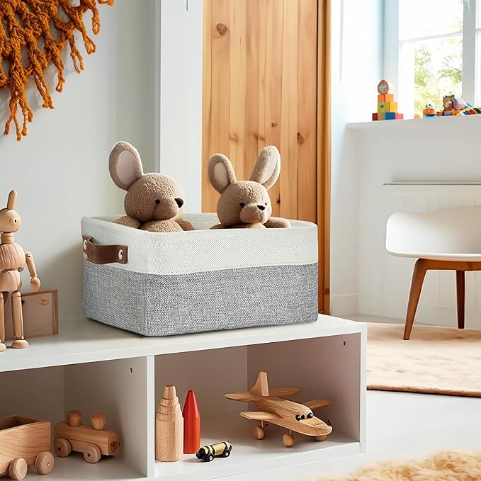 DECOMOMO Small Storage Basket, Closet Storage Bins, Baskets for Organizing Shelves (Grey & White, Small - 6 Pack)