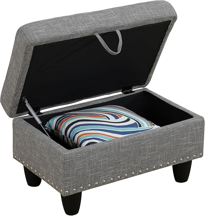 Ottoman Rectangular Storage Ottoman Bench, Flannel Footrest Stool Footstool with Lid for Living Room, Bedroom, Entryway, Gray, 29.1"x18.9"x17.3"