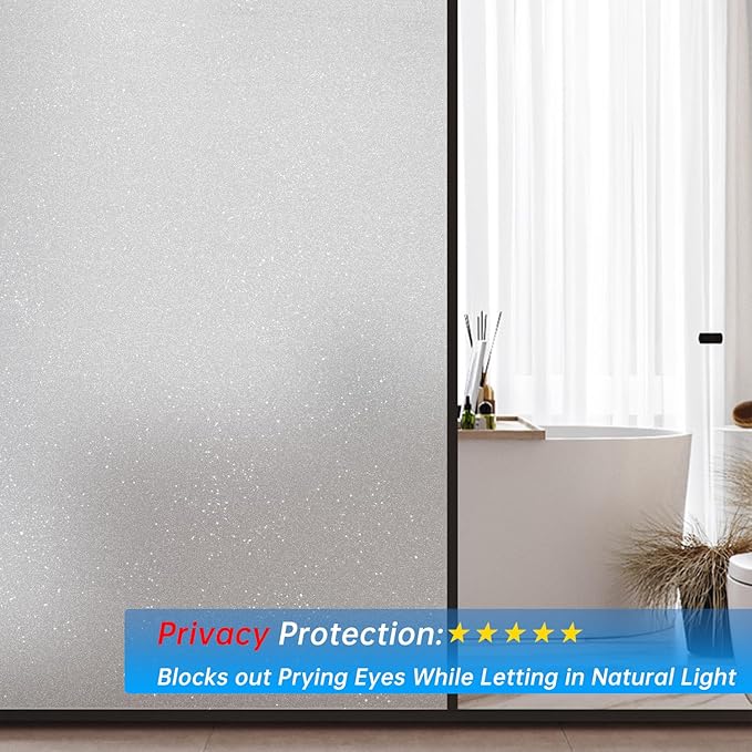 Frosted Glass Window Privacy Film Decorative, Bathroom Privacy Film for Glass Windows Cover, Static Cling, Removable, Reusable, Anti-UV, Anti-Glare, Heat Blocking,(Flash Point Pure, 45.2×157.4Inch)