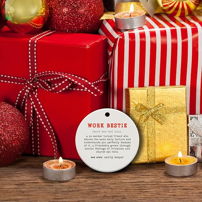 Friendship Gifts for Women, Best Friend, Funny, Work Besties, Sister, Friend Ornaments for Women, Ceramic Christmas Ornaments (Work Besties)