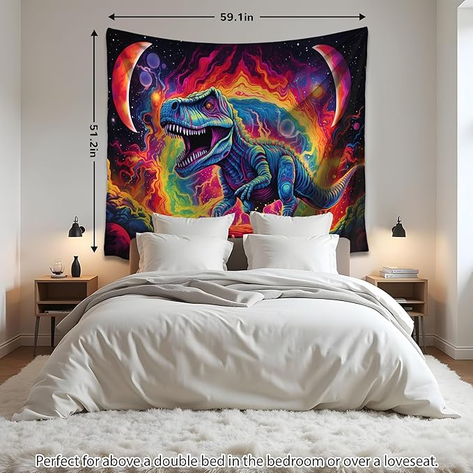 Dinosaur Tapestry Blacklight, Black Light Dinosaur Posters for Boys Room Uv Cool Dino Kids Tapestry for Teen Bedroom Home Decor 60x50in
