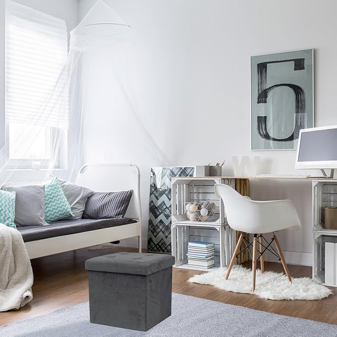 Sorbus Storage Ottoman Bench – Collapsible/Folding Bench Chest with Cover – Perfect Toy and Shoe Chest, Hope Chest, Pouffe Ottoman, Seat, Foot Rest, – Contemporary Faux Suede (Gray)