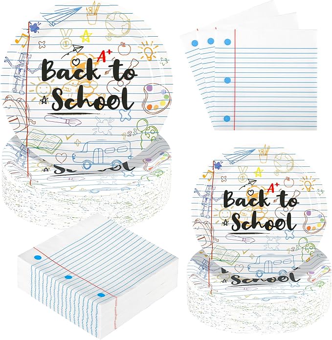 150Pcs Back to School Party Supplies Plates and Napkin Decor Back to School Themed Season Plates First Day of School Paper Plate Napkins Tableware for Schools, Families, Communities Party,Serves 50