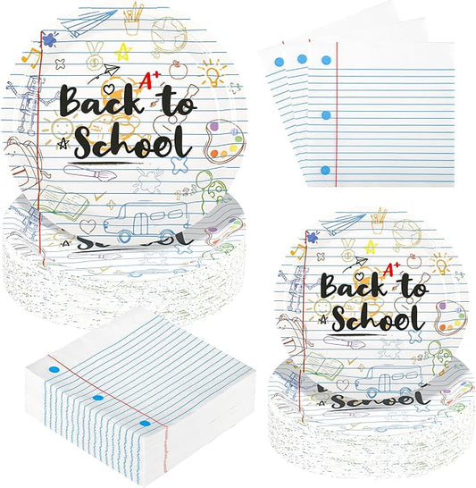 150Pcs Back to School Party Supplies Plates and Napkin Decor Back to School Themed Season Plates First Day of School Paper Plate Napkins Tableware for Schools, Families, Communities Party,Serves 50