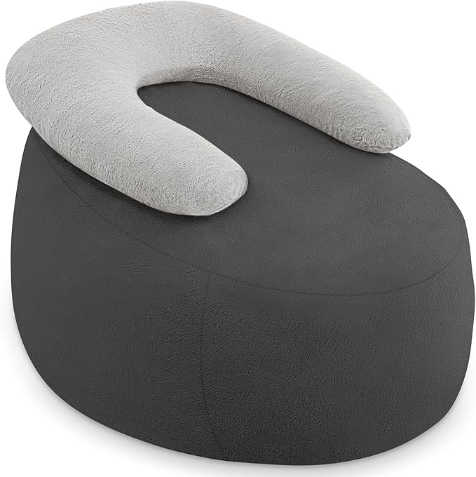 HABUTWAY Bean Bag Chair with U-shaped Pillow for Adult and Kids Big BeanBag Chair with Filling Ultra Soft Faux Fur Couch Chair with Washable Cover for Living Room Bedroom Office, Dark Grey& Light Grey