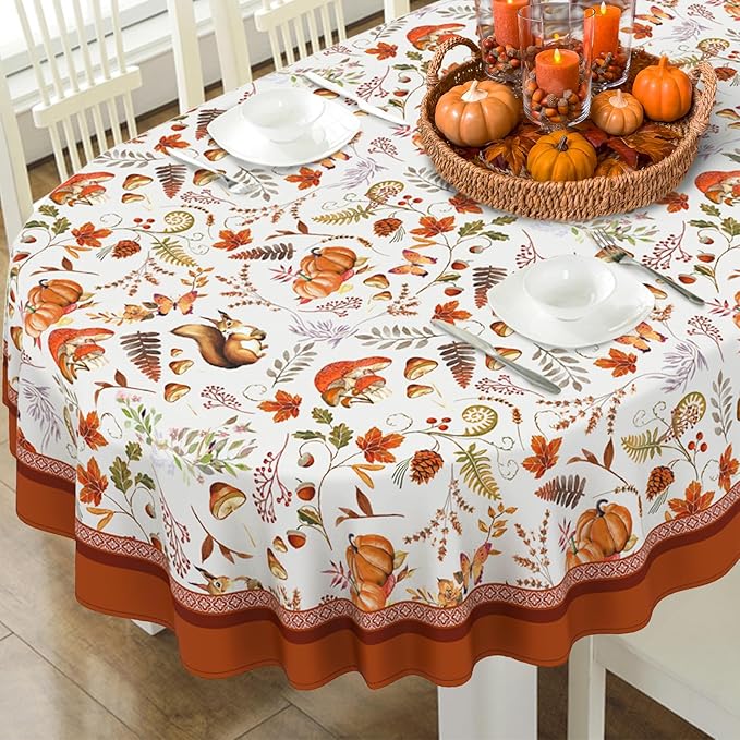 Fall Pumpkin Tablecloth Autumn Thanksgiving Table Cloth, Waterproof Fall Harvest Table Cover for Fall Harvest Party Decoration-54 x72