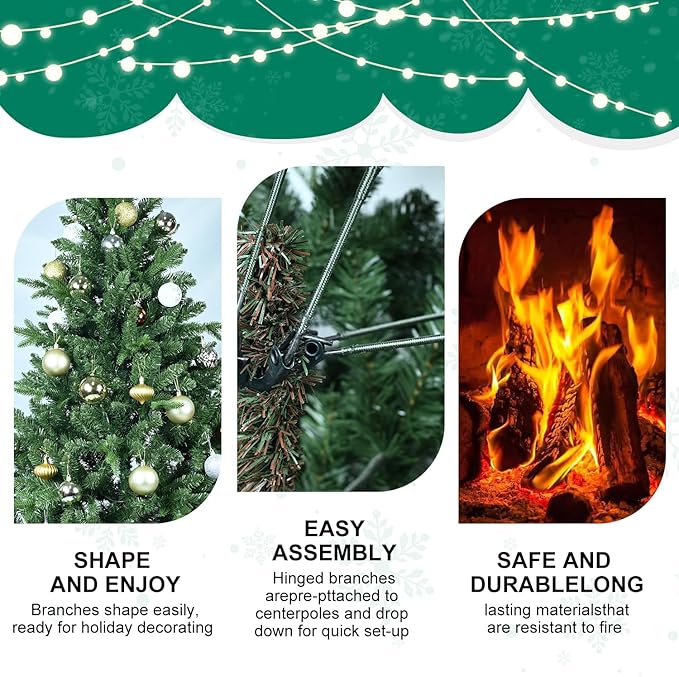 7 FT Artificial Christmas Tree with 1971 PE&PVC Mixed Branch Tips, Unlit Hinged Premium Spruce Fake Xmas Trees, Green, Foldable Base