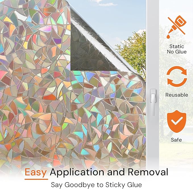 DOWELL Window Privacy Film, Rainbow Window Film, Decorative Stained Glass Clings, Static Cling Door Sticker, Non-Adhesive 3D Decals for Home UV Protection, Dark Brown, 23.6 x 78.7 inches