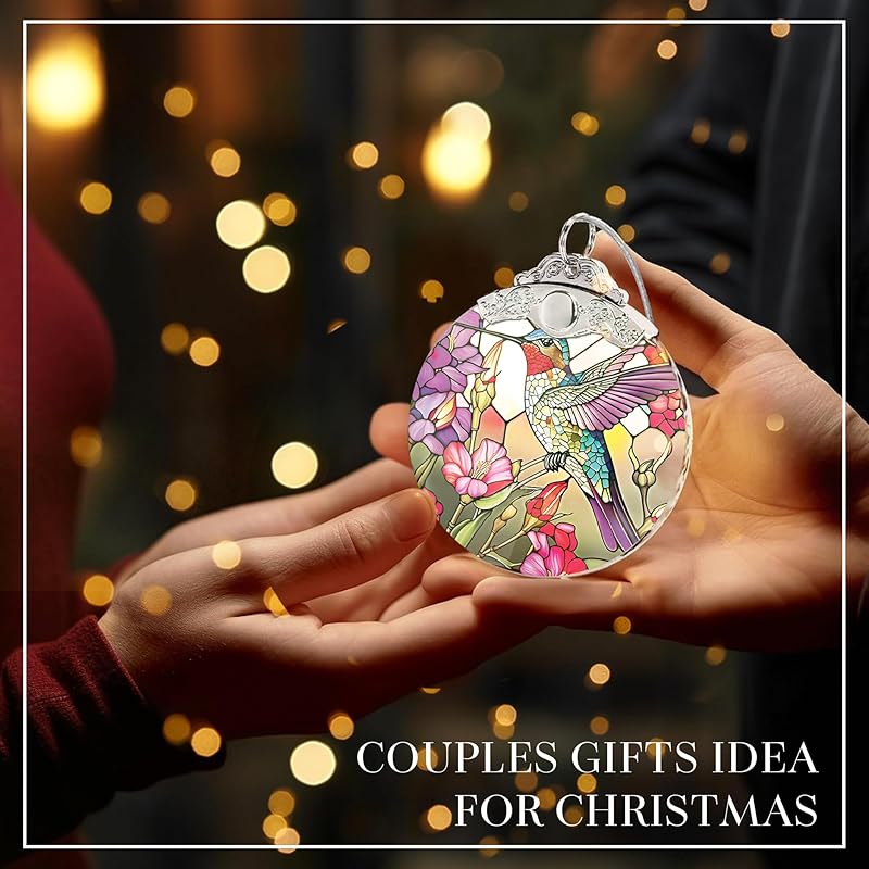2025 Christmas Ornament, Stained Glass Effections, Christmas Tree 4 Inch Acrylic Ornament Art, White Elephant Gifts Car Interiors Decors, Christmas Decor (Radiant Hummingbird)