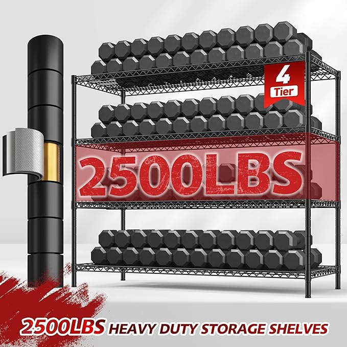 REIBII 75.6" H Storage Shelves Wire Shelving Unit with Wheels 2500LBS Garage Shelving Heavy Duty Metal Shelves for Storage Rack Adjustable Pantry Shelf Commercial Shelving, 75.6" H X 55.5''W X 24" D