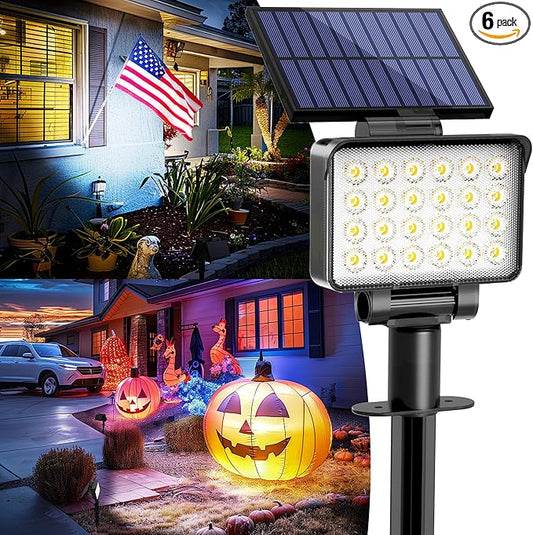 Solar Spot Lights Outdoor Waterproof for Flag, Tree, House, Garden, Yard, Landscape Spotlights for Accent Uplighting Halloween Christmas Decorations-6 Pack