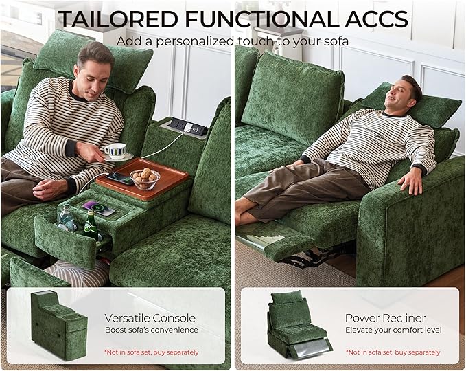 Oversized Modular Sofa Comfy Cloud Couch with Storage, Extra Deep Plush Sectional Sofa Set for Living Room, Covers Washable, Chenille, Olar (Green, 6-Seater with 2 Ottomans, u-Shaped)