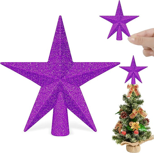 1PCS Christmas Tree Star Topper, Purple 4" Xmas Tree Topper Decorations, Glitter Shatterproof Mini Bethlehem Star Tree Decor, Waterproof Star Tree Topper for Christmas Holiday Indoor/Outdoor Ornament