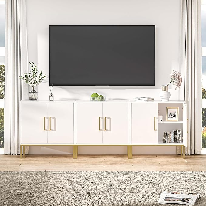 LYNSOM TV Stand for 85 Inch TV, Wood Entertainment Center with Storage Cabinet, TV Cabinet Black, Long Console Table for Living Room, Bedroom