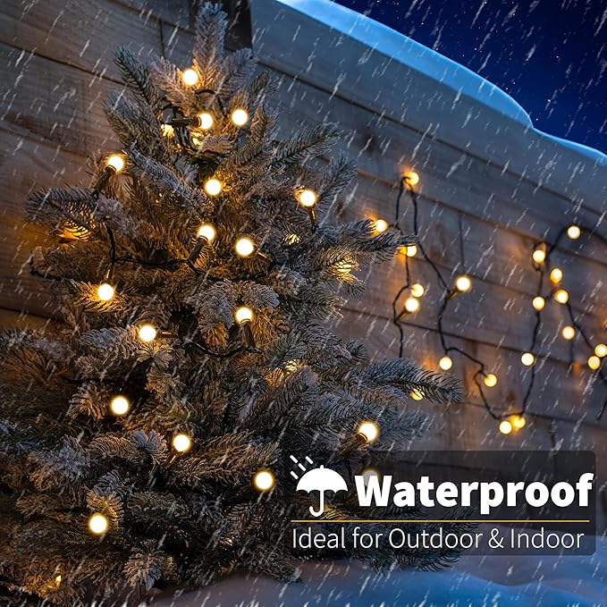 Brizled LED String Lights, 66ft 200 LED Warm White Christmas String Lights, 8 Modes LED Christmas Lights, Berry String Lights Plugin, Xmas Tree Lights Green Wire for Indoor Outdoor Party Patio