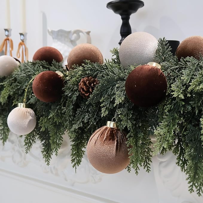 3.15inch Velvet Ornaments for Christmas Tree, 15pcs Multicolor Flocked Christmas Ornaments Decorations Balls Set Decor